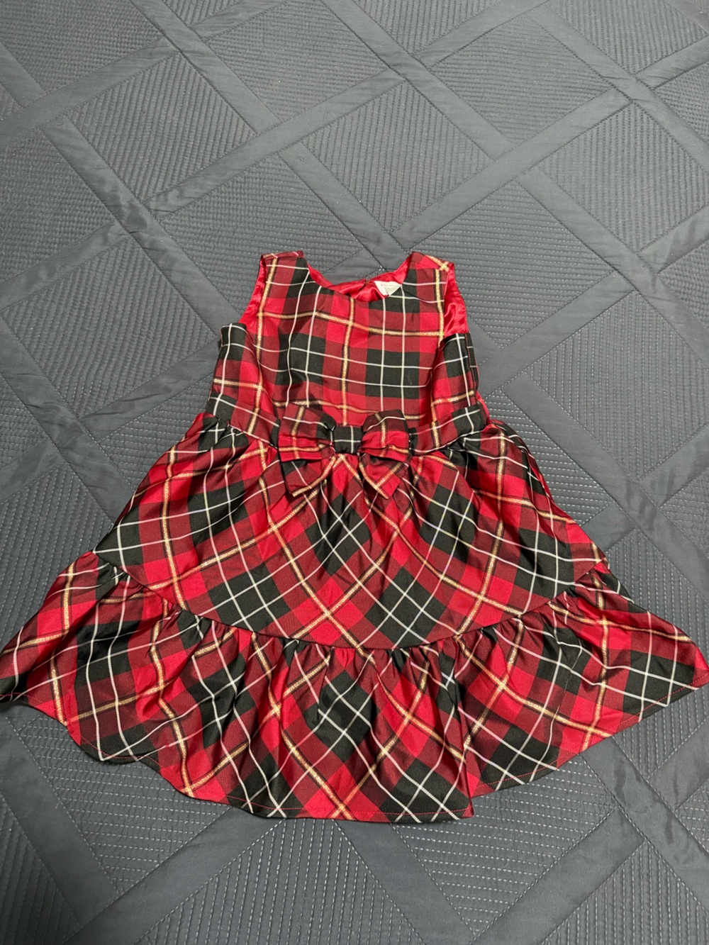 The Children's Place Red and Black Plaid Holiday Dress with Bow